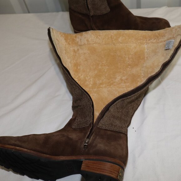 UGG Womens Ryder Tall Boots Embroidered Top Suede Sheepskin Size 9 Dark Brown - Picture 8 of 10
